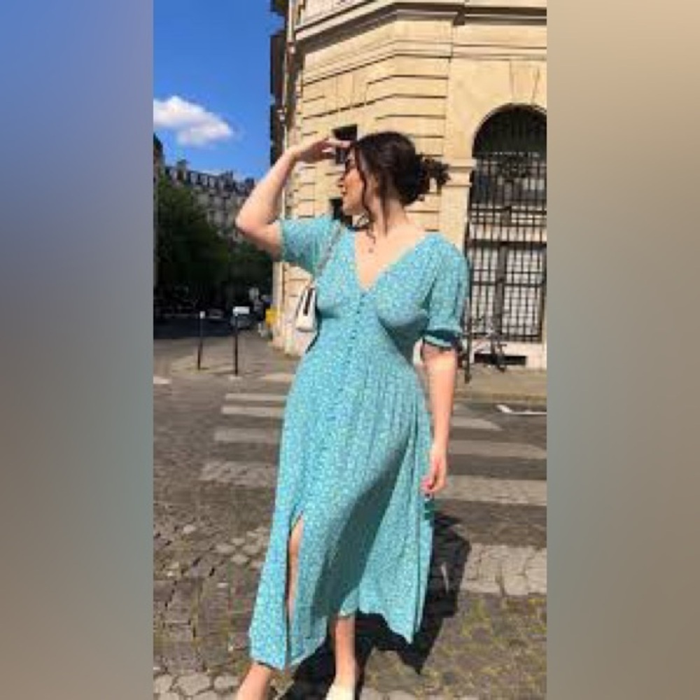 MANGO Blue and green Floral romantic Dress open back XS - Picture 8 of 10